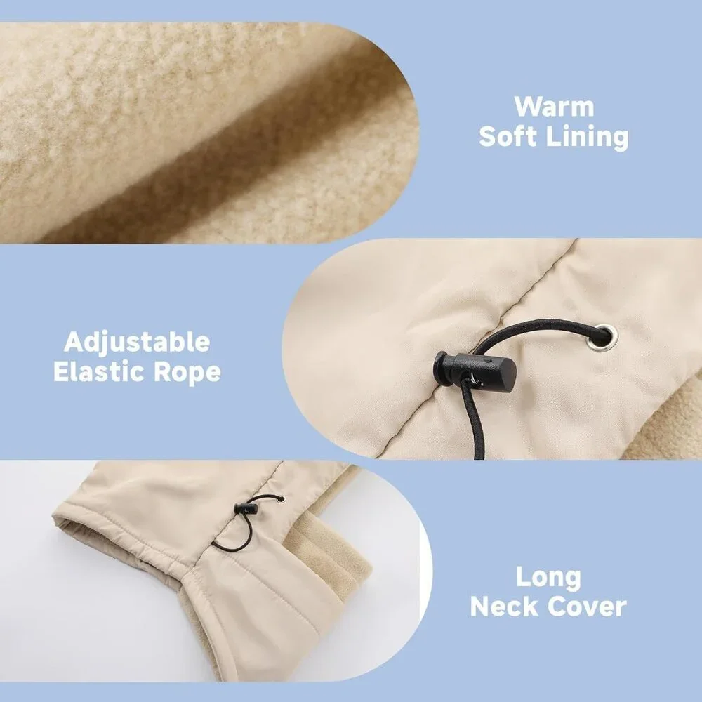 Men's Beige Lining Windproof Adjustable Winter Cold Weather Ski Face Mask